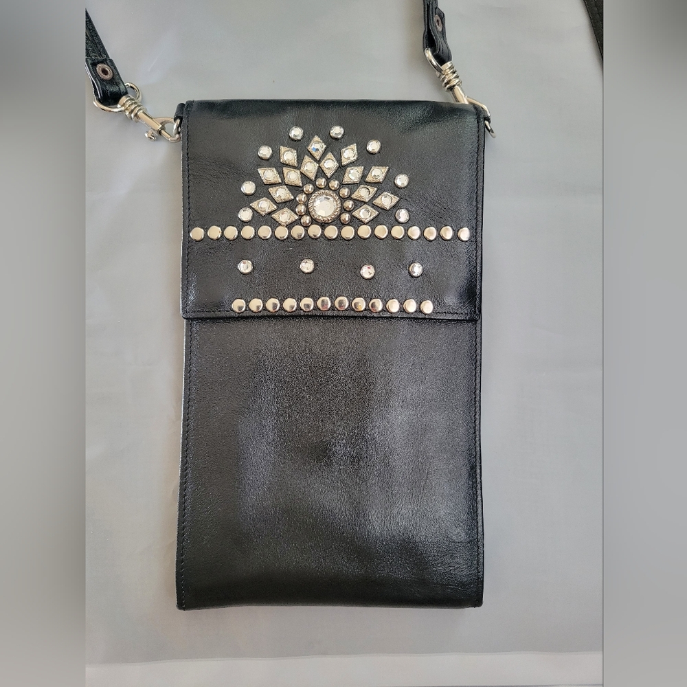 Kippys Black Leather Studded cross body purse